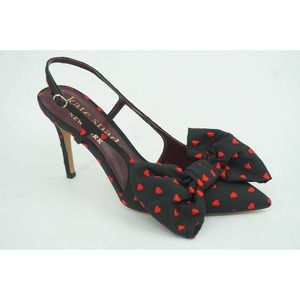 Kate Spade Sheela Printed Heart Black Slingback Ankle Strap Sandals Bow